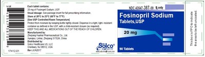 Fosinopril 20mg 90ct.jpg Fosinopril Sodium Tablets 20 mg - 90 tablets - Fosinopril 20mg 90ct